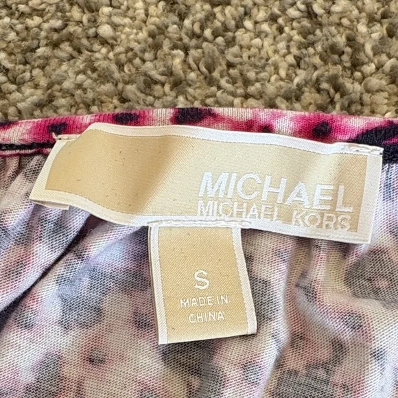 Michael Kors Pink/Navy Blue Floral Blouse 3/4 Bell Sleeves size Small - Picture 2 of 6